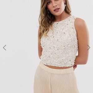 ASOS Lace & Beads light pink embellished top US4